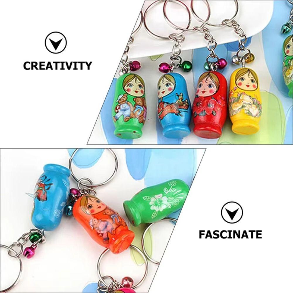 12pcs/set Drip Wood Matryoshka Russian Dolls Key Rings Birthday Kids Gift