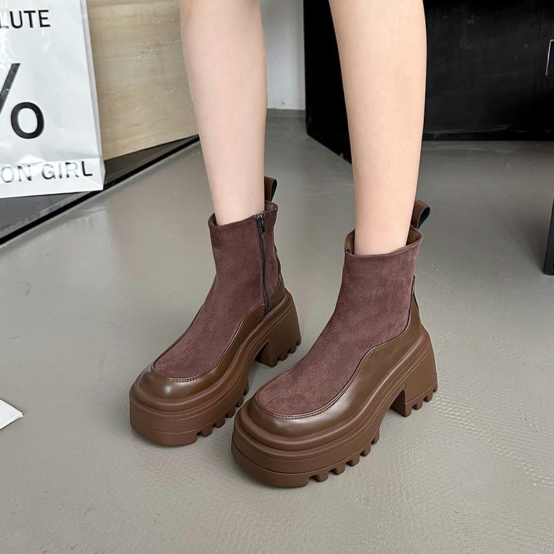 Fashion Vintage Platform Thick Bottom Women Ankle Boots Female Height Increase Short Booties Fashion Autumn Winter Women's Shoes