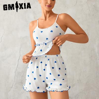 Pajamas Sexy Printed Fashion Splicing Tank Top Shorts Loungewear Two Piece Women's Set