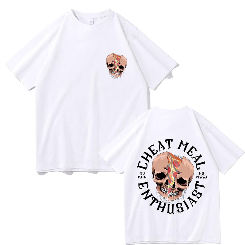 Cheat Meal Enthusiast Funny Pump Cover Graphic T Shirts Men Women's No Pain No Pizza Streetwear Male Casual Gym Fitness T-shirt