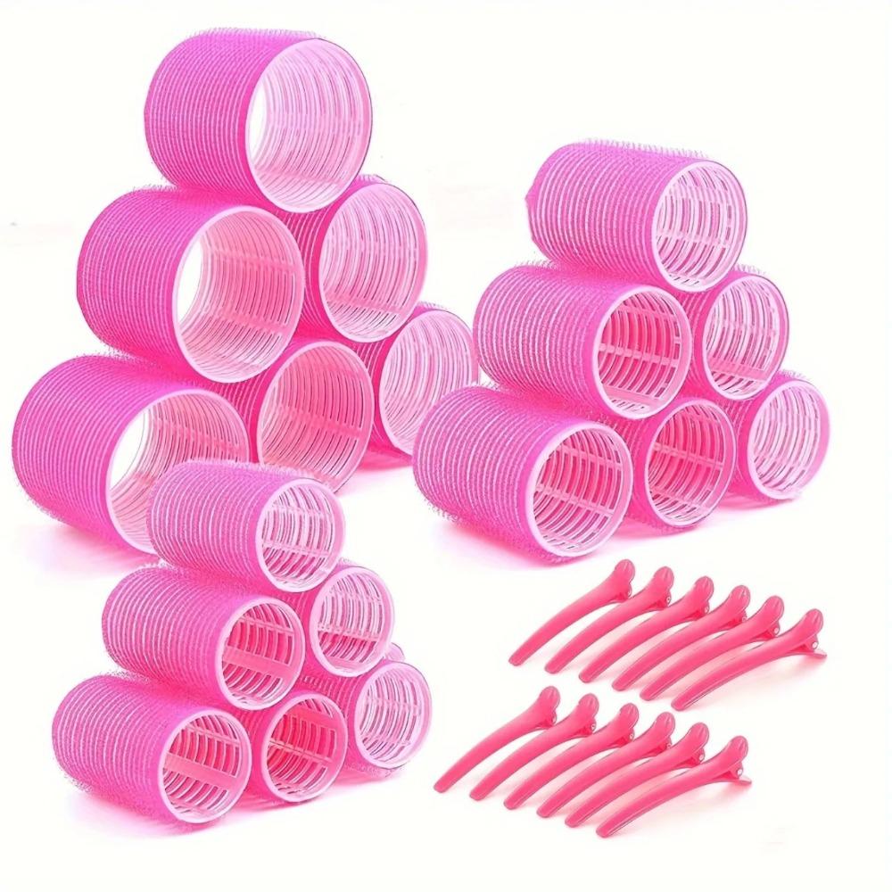 30 Stück/Set Hitzefreies Haarstyling-Set Selbsthaftende Lockenwickler mit 18 Stück Haarwicklern und 12 Stück Klammern für DIY Haarstyling Einfach zu bedienen