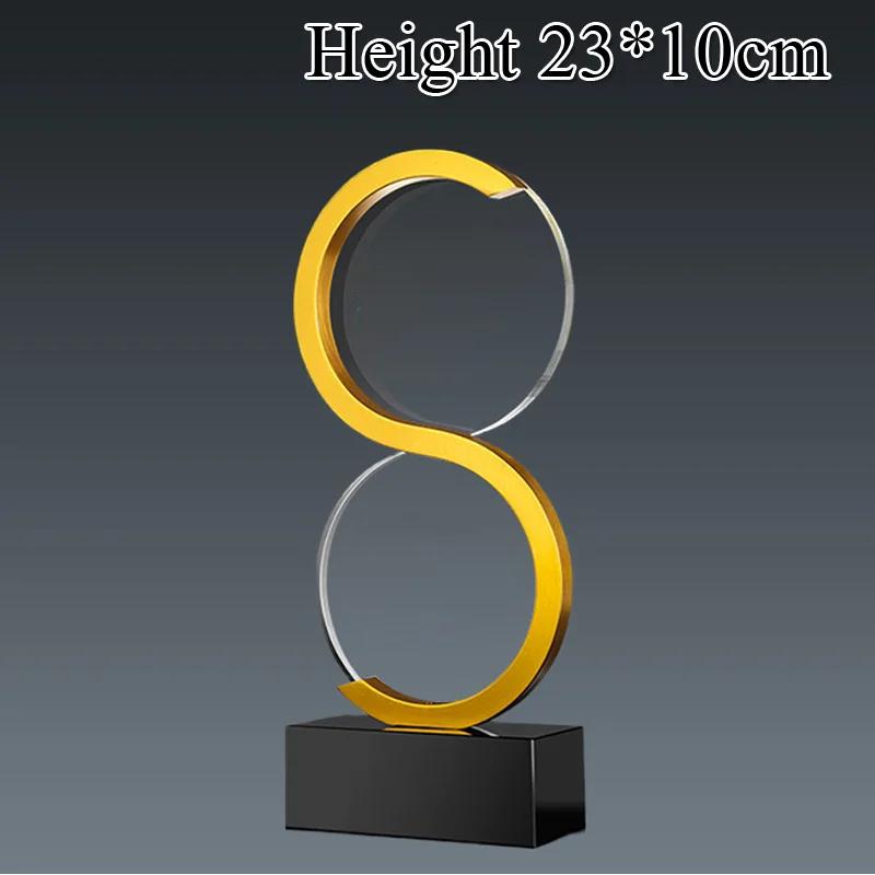 Customized Crystal Trophy High-End Metal Gold, Silver, Copper, Award Honor Gift Excellent Employe Souvenir, Home Decoration, 1Pc