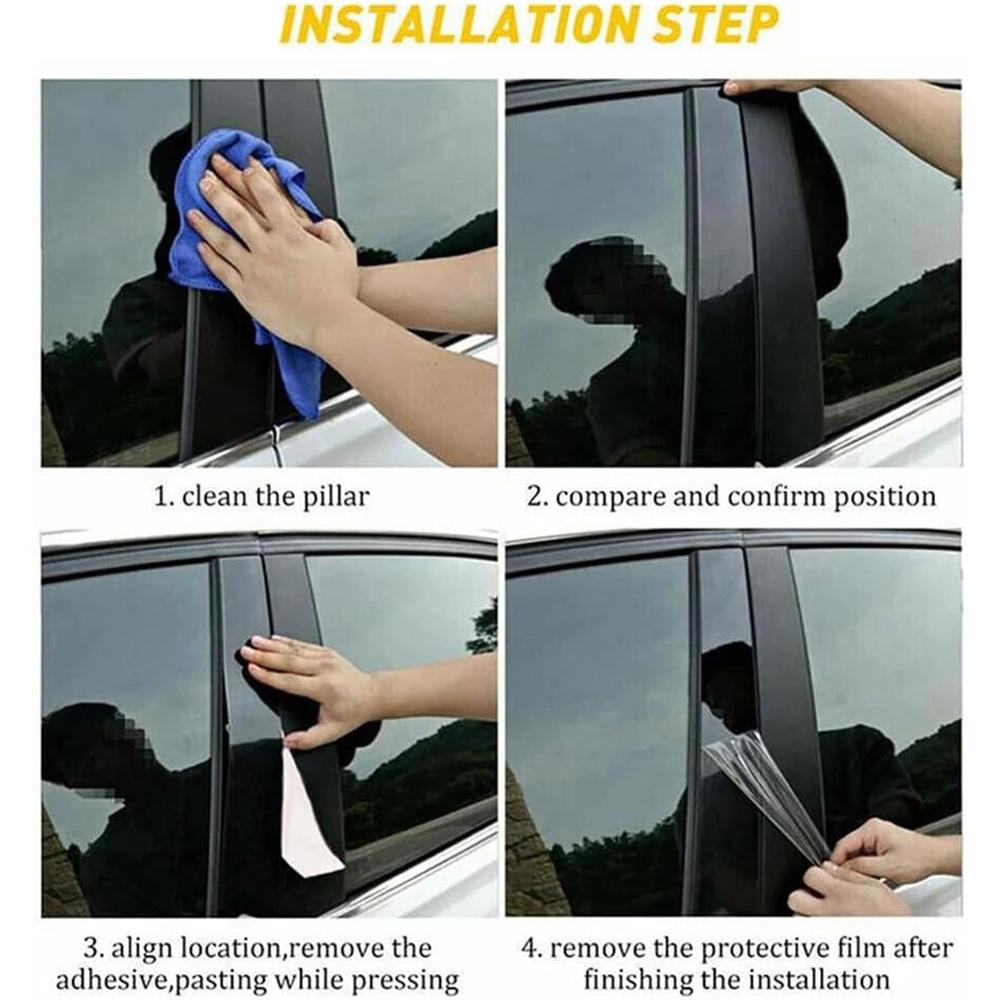 6PCS Piano Black Window Pillar Posts Door Trim Cover For Toyota Sienna 2021-2024