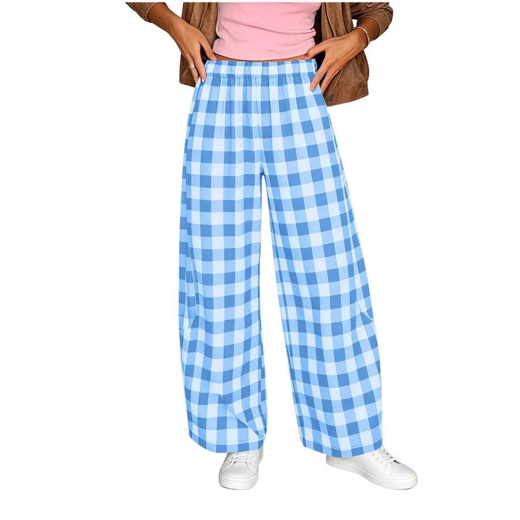 Damen Lässige Karottenhose mit weitem Bein Locker geschnittene Hose mit Taschen Elastischer Bund Bequeme Alltagskleidung