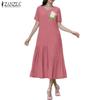 ZANZEA Women Casual Round Neck Short Sleeve Summer Floral Dress