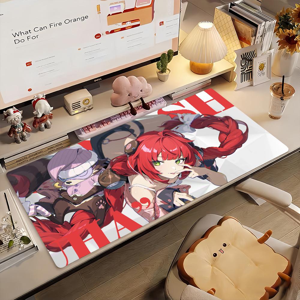 Gaming Mouse Pad Large Desk Mat Antislip Stitched Edges Stylish Red Anime Print Extended Keyboard Mat for Gamer Office