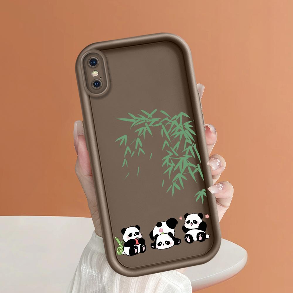 Cute Panda Bamboo Phone Casing for Realme OPPO Reno VIVO Infinix Tecno Oneplus Full Cover Camera Shockproof Protection Rubber Case Cover