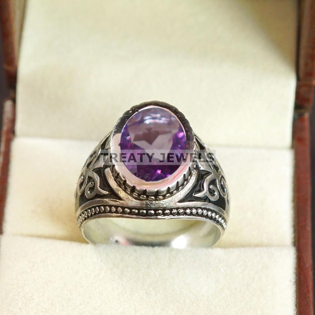 Alexandrit Oval geschliffen Edelstein mit 925er Sterling Silber Ring für Herren #A620 JL375656839631