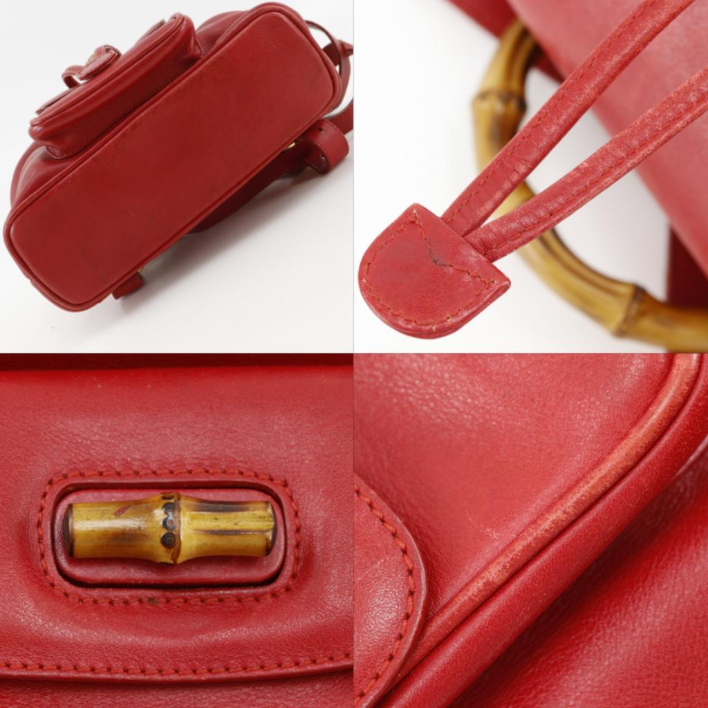 Gucci Bamboo Backpack Daypack 003.3444.0030 Mini Backpack Red Leather Women Used