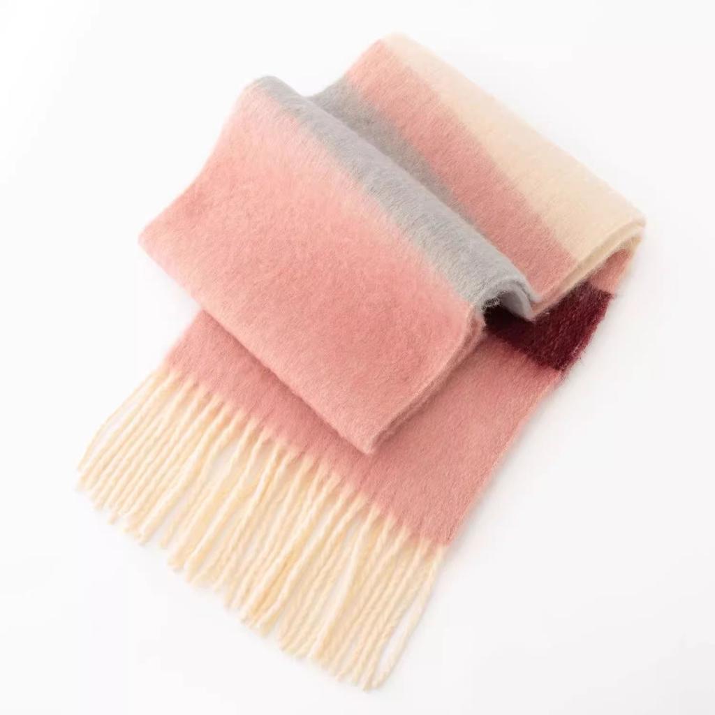New Colorful Rainbow Scarf Women's Winter Dopamine Senior Student Sweet Warm and Cold Proof Plush Scarf Shawl