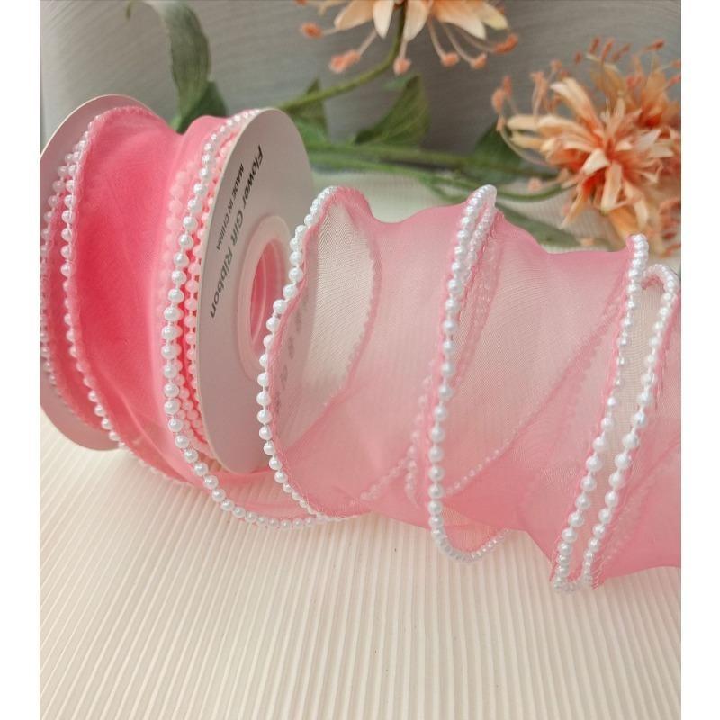 10 yards Rotolo di nastro di organza di colore pieno con bordo ondulato a coda di pesce per bouquet di fiori, regali, confezioni, decorazioni per feste di nozze