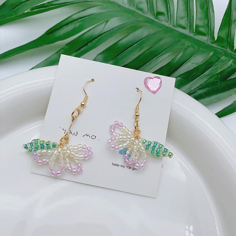 Glass Bead Floral Earrings Lightweight Ear Hooks/Ear Studs Allergy Free Glass Beaded Ear Pendants Handmade Ornament