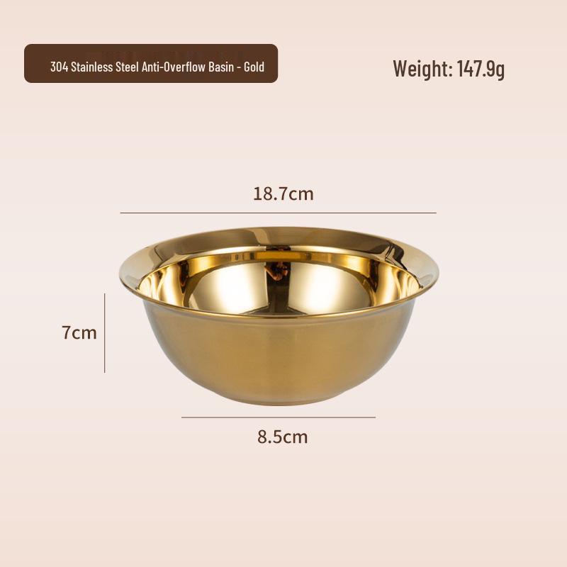 Gold 304 Stainless Steel Food Grade Bowl - Multipurpose Kitchen Basin for Salad, Soup, Vegetable Washing, Egg Beating, and Flour Mixing.