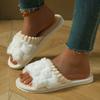 2025Bow Decorative Plush Slippers For Women Autumn Winter Warm Indoor Home Soft Sole Lightweight Slides Furry Cotton Shoes