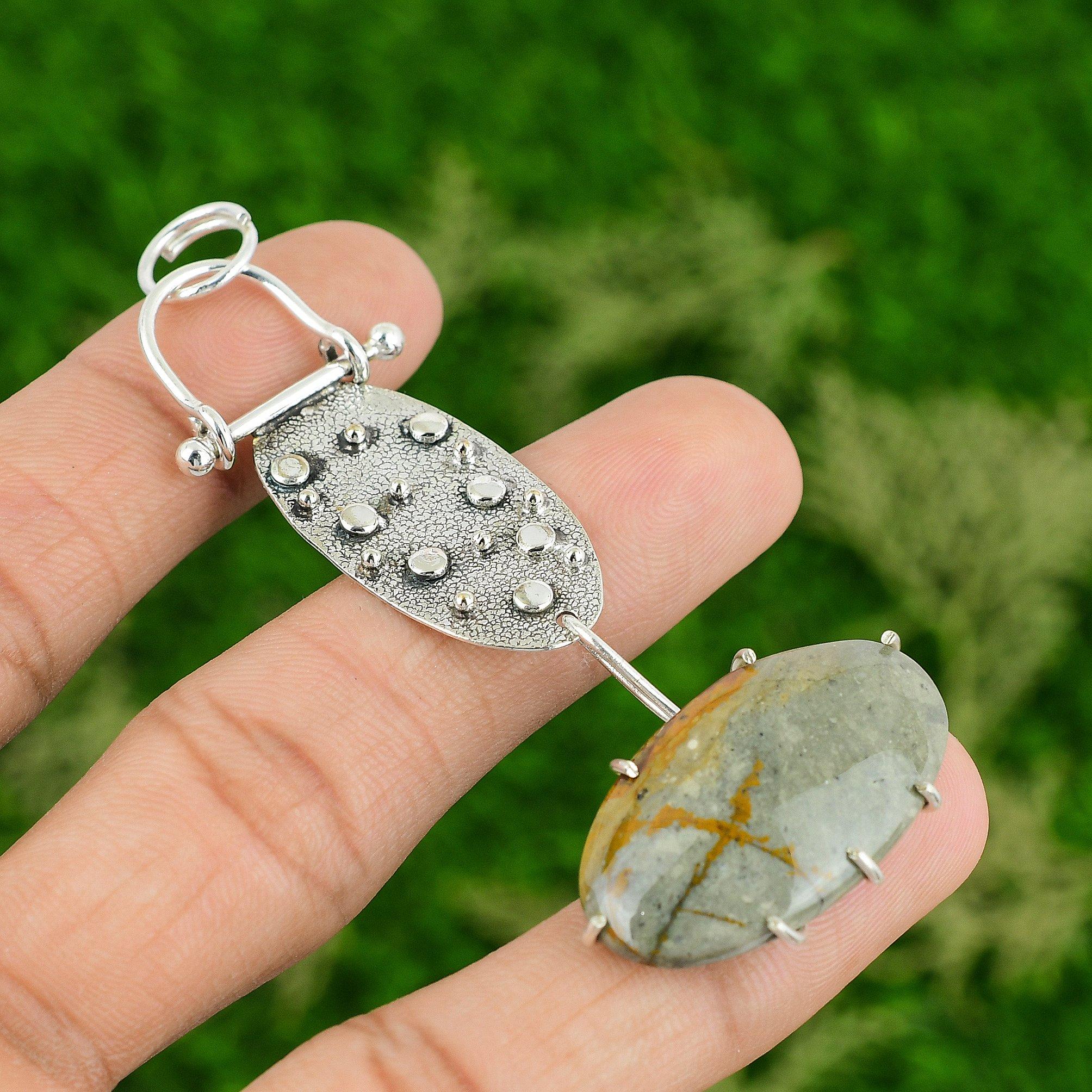 

925 Silver Oval Polychrome Jasper Gemstone Handcrafted Mother Pendant Jewelry