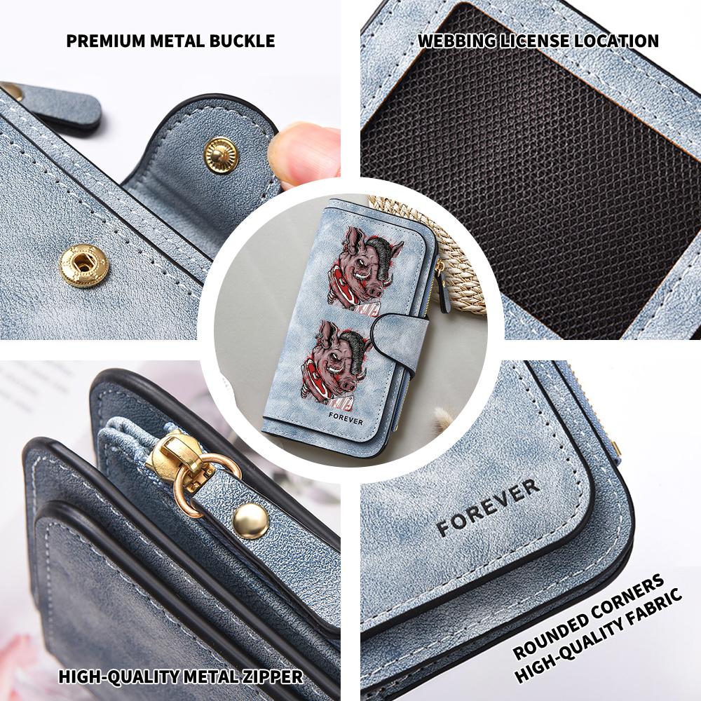 Gothic Boar Print Long Wallet Forever Leather Card Holder Fashionable Daily Cash Purse For Cool Style Users