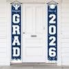 Blue Graduation Decorations Class of 2026 Hanging Graduation Banner - Blue and White Congrats Grad Banner Porch Sign for Front Door, Grad Door