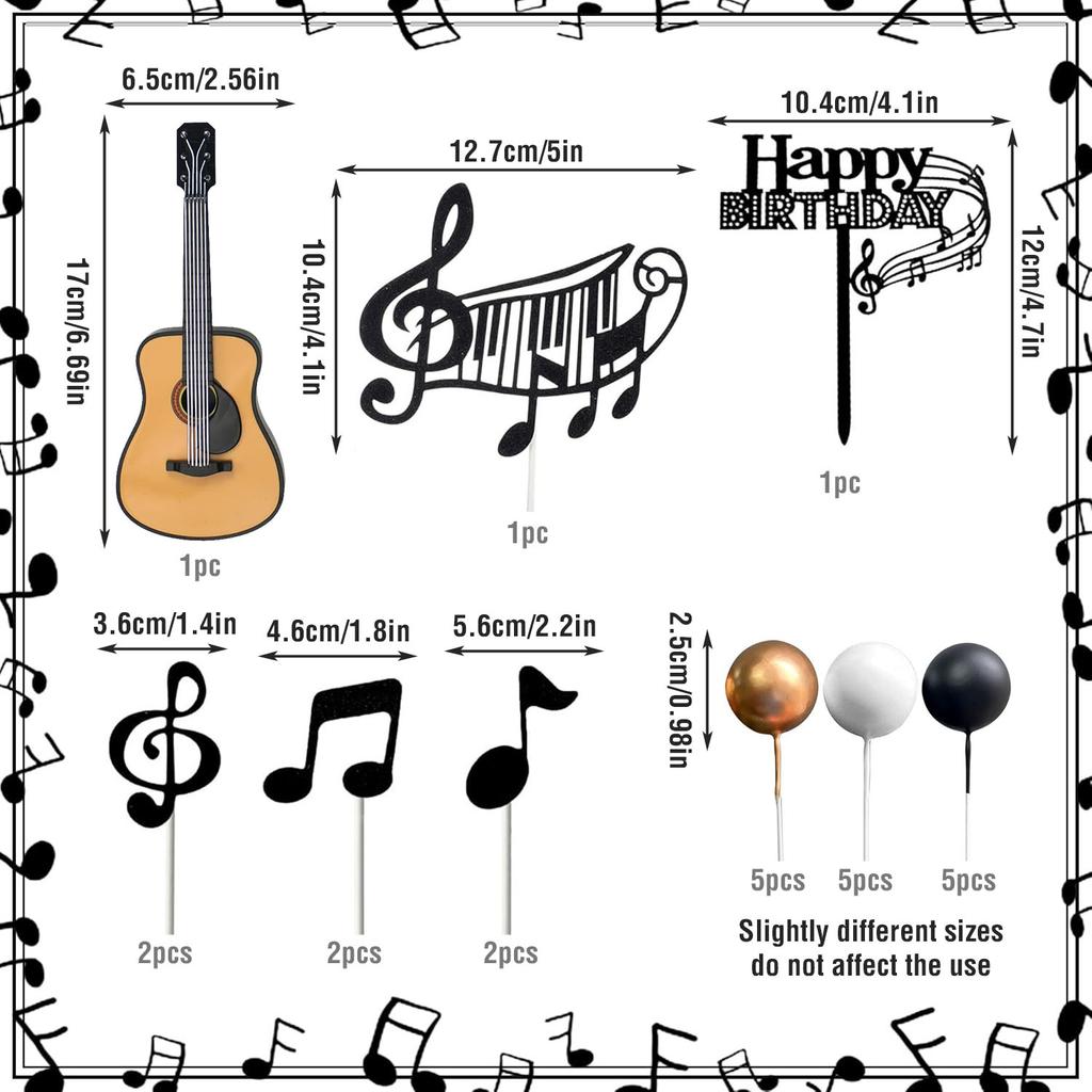 Rock Music Cake Topper Guitar Cake Toppers Music Notes Balls Cake Decorations for Musician Birthday Party Rock Theme Party