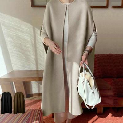Japanese Style Batwing Fit Sleeveless Thick Warm Cloak Women Autumn Winter Open Stitch Solid Color Long Cardigan Cape