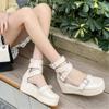 Patent Leather Flat Platform Sandals Women Beige Nude Red Ankle Wrap Multi-buckle Gladiator Sandal Closed Toe Shoes