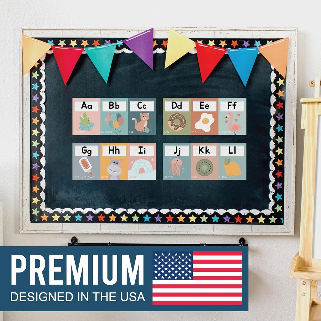 Hadley Designs Alphabet for Classroom Wall - ABC Letters and Numbers Posters for Preschool and Kindergarten - Alphabet Line for Classroom Decor and