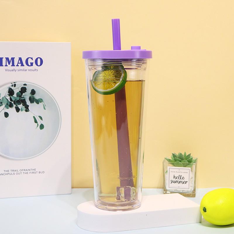 Double-Wall Plastic Insulated Tumbler 700ml Reusable Coffee Cup Hot Cold Drinks Portable Travel Mug