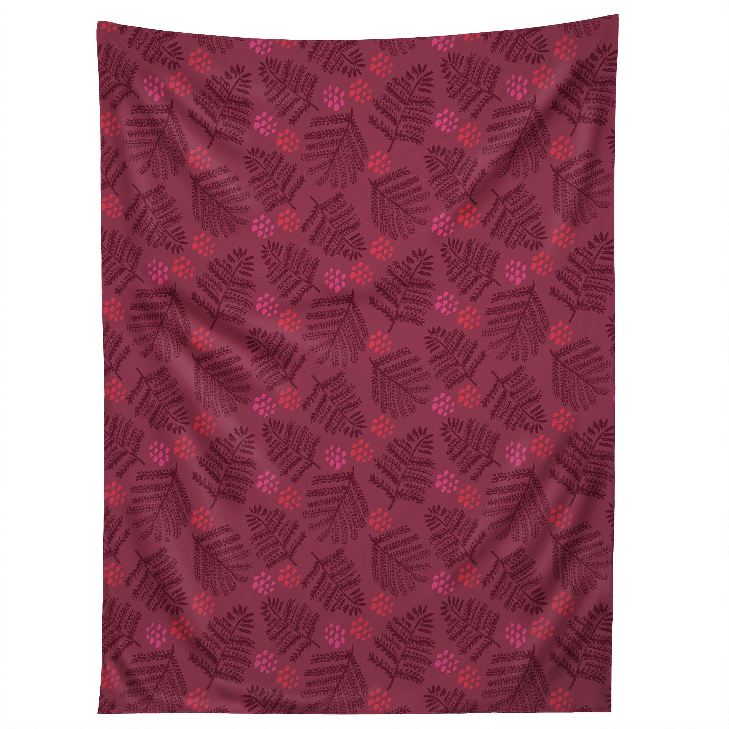 WINTER WOODSY PINE TREES RED tapestry 75x100