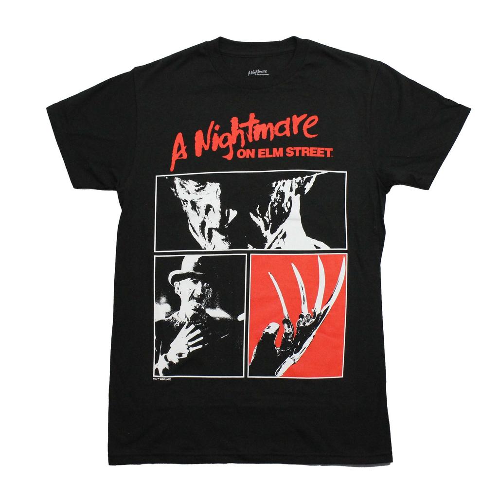Nightmare of Elm Street New Adult T-Shirt - Distressed 3 Boxed Images of Freddy