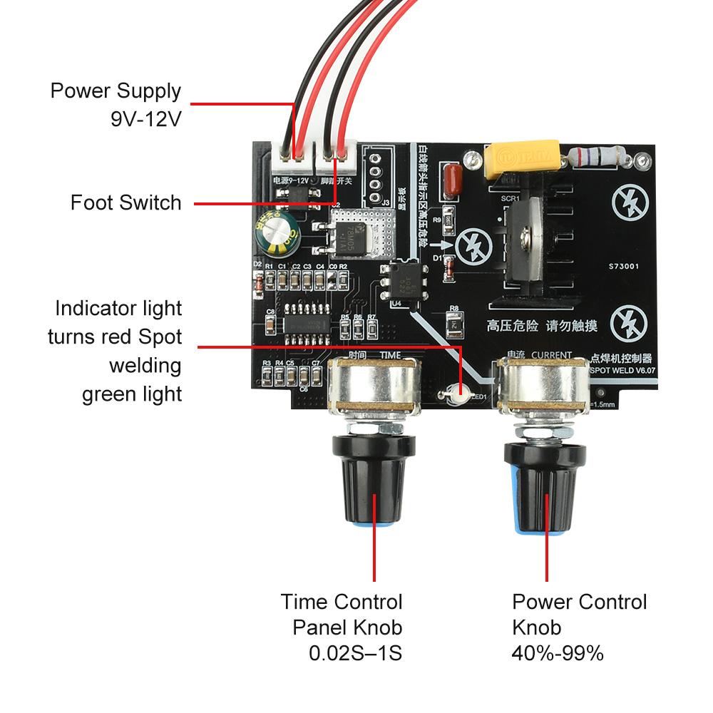 9-12V 40A Spot Welder Control Board Adjustable Time and Current Solid-State Relay Control Spot Welder Accessories