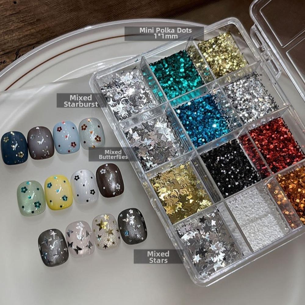 12 Grids/Box Nail Art Sequins Kit Mixed Shape DIY Nail Embellishments Manicure Accessories