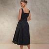 Women's Black Sleeveless Dress, Square Neck, A-Line Skirt with Floral Pattern