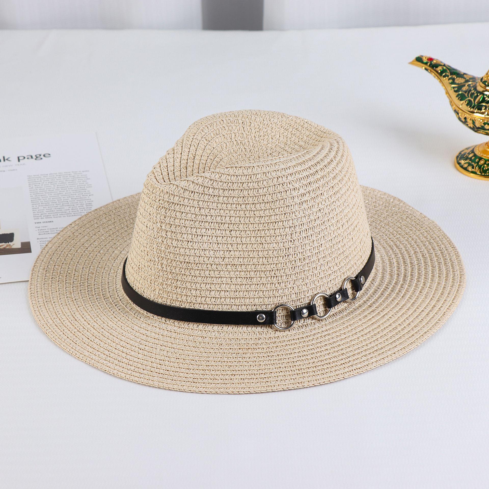 

Unisex Summer Jazz Hat Wide Brim Panama Straw Beach Hat One Size