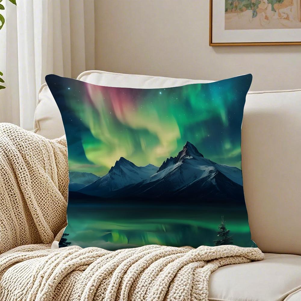Reathtaking Natural Scenery Art Winter Aurora Cushion Cover Pillowcase Antidustmite living Room Sofa Decor Cushion Room