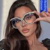 Oversized Square Diamond Frame Reading Glasses Women Anti Blue Light Computer Eyeglasses Custom Degrees Fashion
