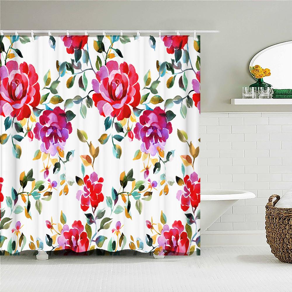 Kolorowy Tulipan Kwiaty Róży Drzewa Zasłona prysznicowa Zasłony Łazienkowe Natura Kwiat Wodoodporna Tkanina Polieste Wanna Wystrój Domu