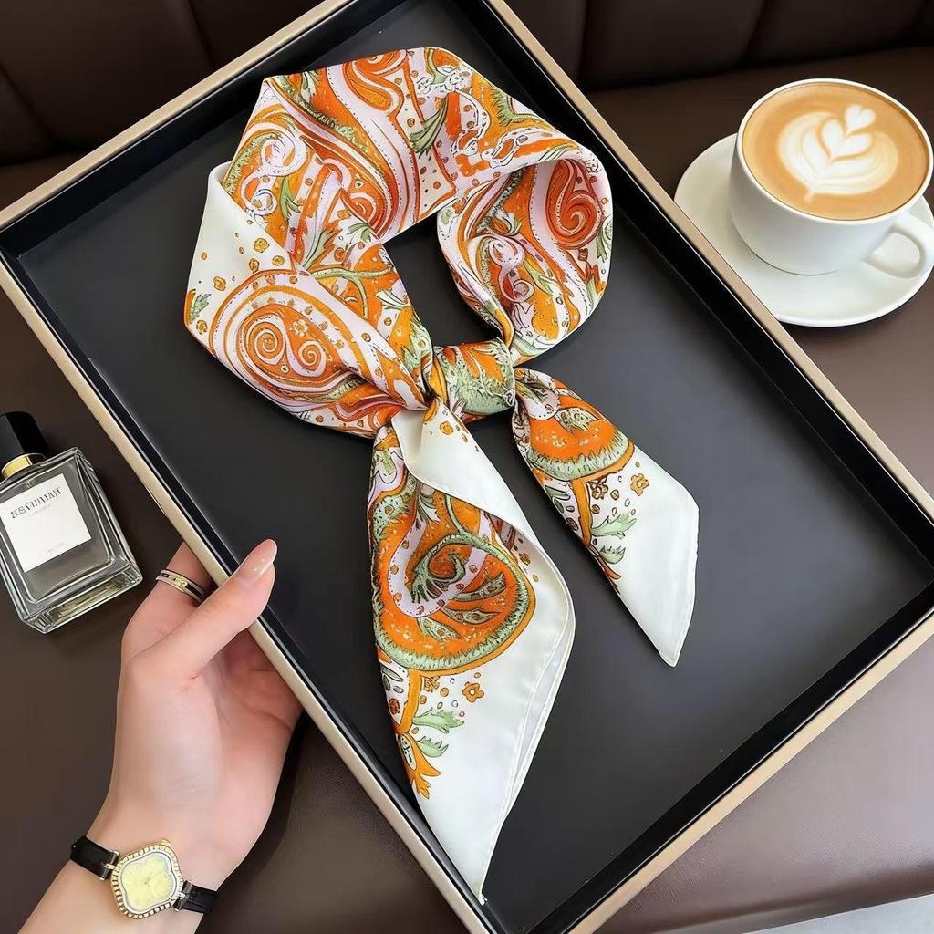 Retro Cashew Pattern Silk Square Scarf (70x70) - Versatile Long Ribbon for Neck