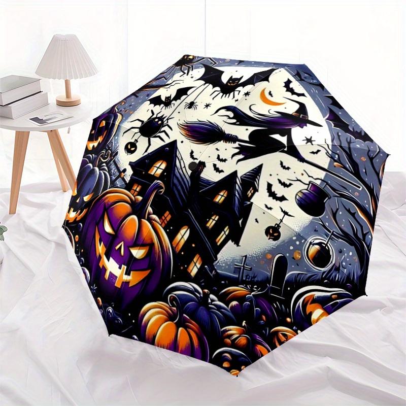 1pc Halloween Spooky Automatic Open/close Umbrella, 8-Rib Sturdy Structure, Portable Travel Umbrella, Parties, Everyday Use, Outdoor Accesso