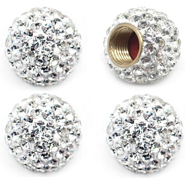 Car Wheel Tire Valve Caps, 4 Pack Crystal Rhinestone Car Tire Wheel Valve Stem Air Caps for Car Tire Accessories Universal for Cars, SUVs, Bicycle,
