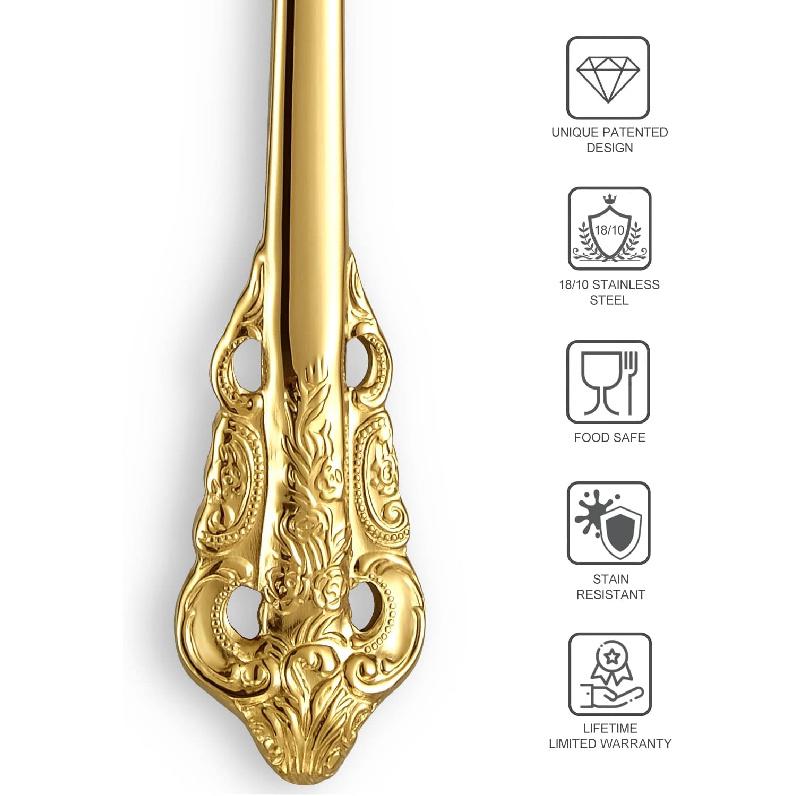 KEAWELL Luxury 7" Tea Spoon, Set of 4, 18/10 Stainless Steel, Sturdy Dessert Spoon, Gorgeous Design with Exceptional Mirror Polished Finish (Gold)