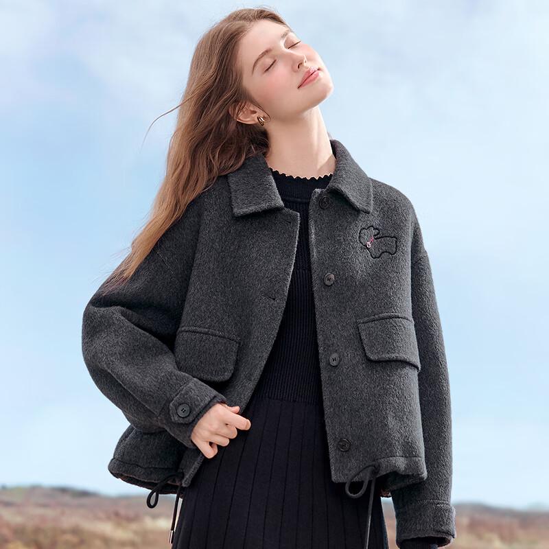 Betu Women's Rabbit Embroidered Wool Blend Coat