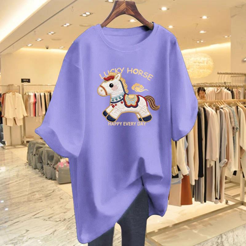 2026 Year of the Horse Red Pure Cotton Women's Loose Fit Short Sleeve T-shirt