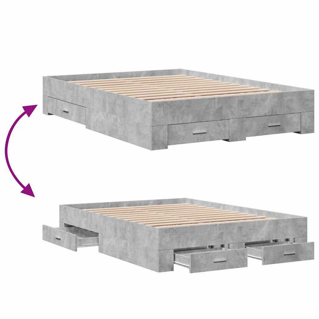 Bed Frame with Drawers Concrete Grey 120x190 cm Engineered Wood