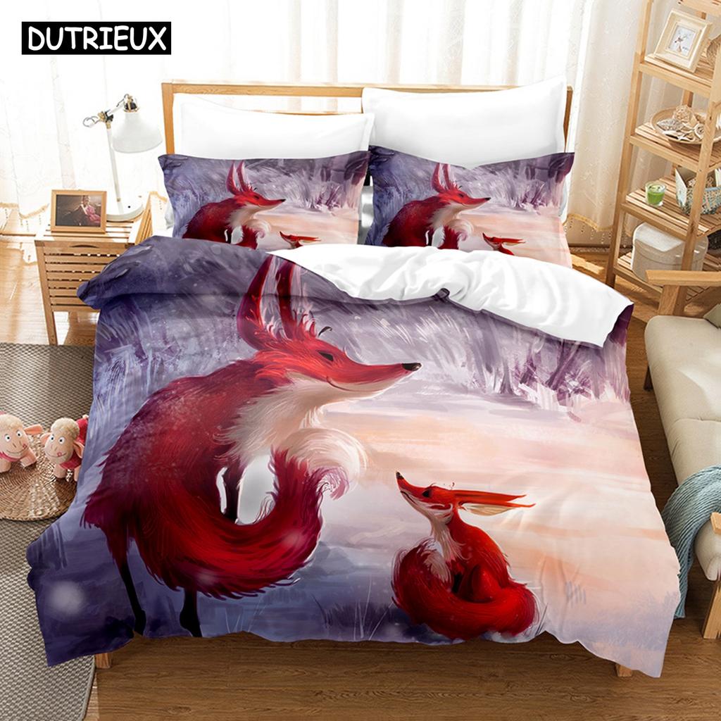 3D Printed Fantasy Fox Bedding Set Down Quilt Cover With Pillowcase Double SIngle King