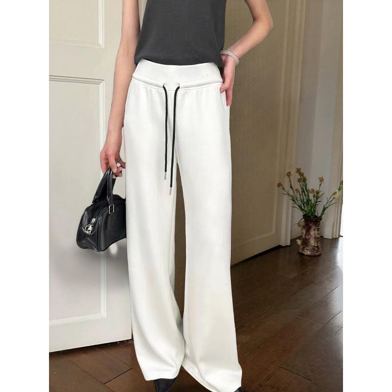

Solid color drawstring casual micro-pull pants women s summer new letter embroidery loose and thin long pants sports sweatpants L белый