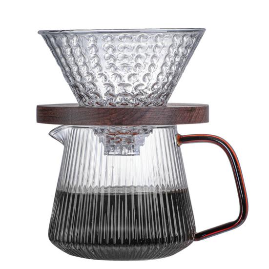 Cafetera de 350ML/500ML con Pico en Forma de V Diseño Rayado Vidrio Patrón Vertical Cafetera para Compartir Café para el Hogar