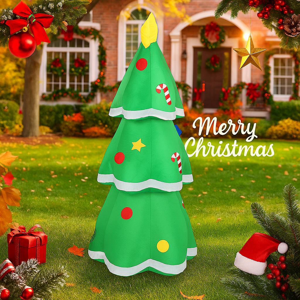 4.92FT Inflatable Toy Christmas Tree Candy Cane Xmas Yard Lawn Party Decorration with LED Lit Xmas Home Supplies Ornaments Gift