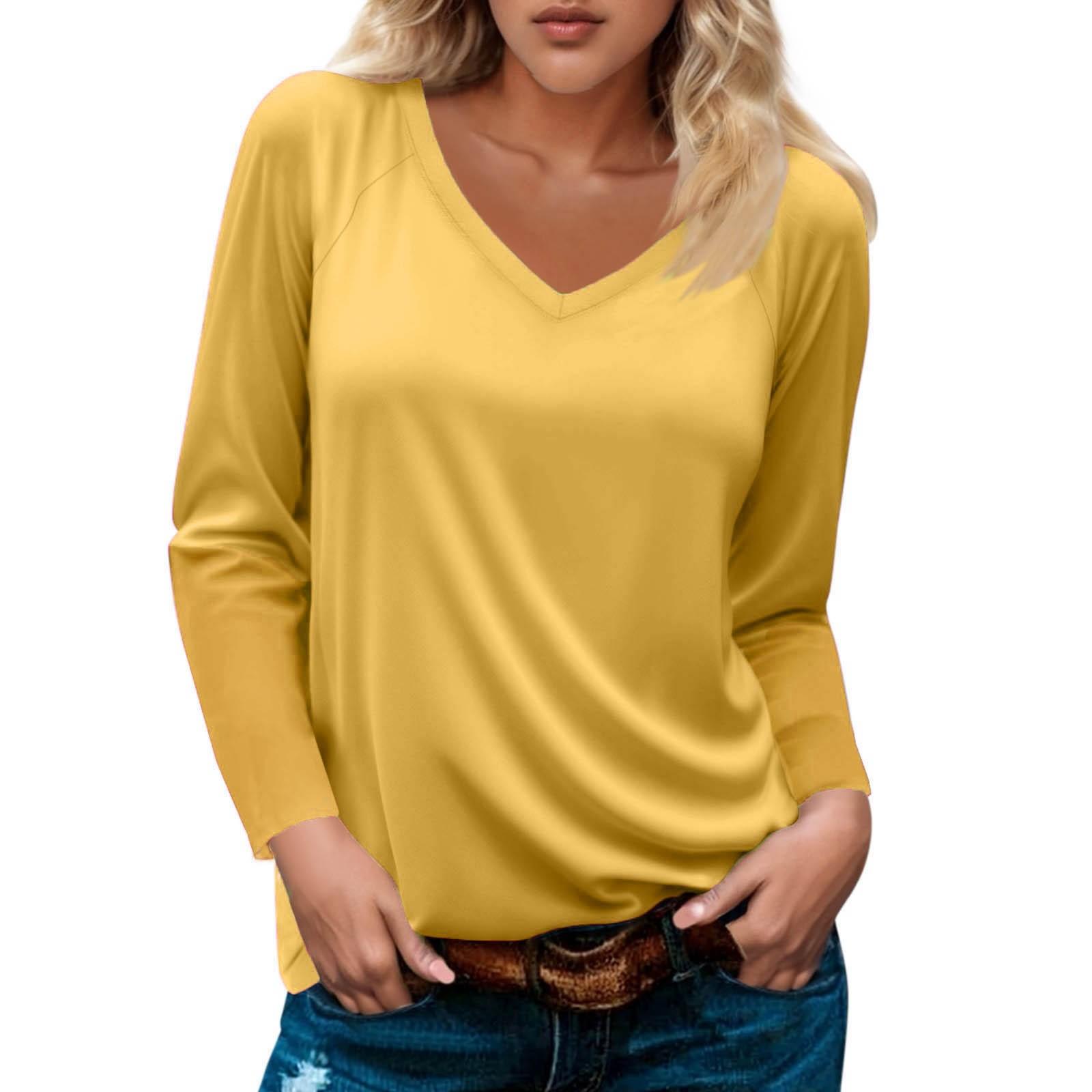 

Женский модный повседневный пуловер с длинным рукавом и V-образным вырезом, рукавом реглан, однотонный топ XL жёлтый