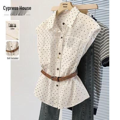 Women's French Style Sleeveless Polka Dot Shirt