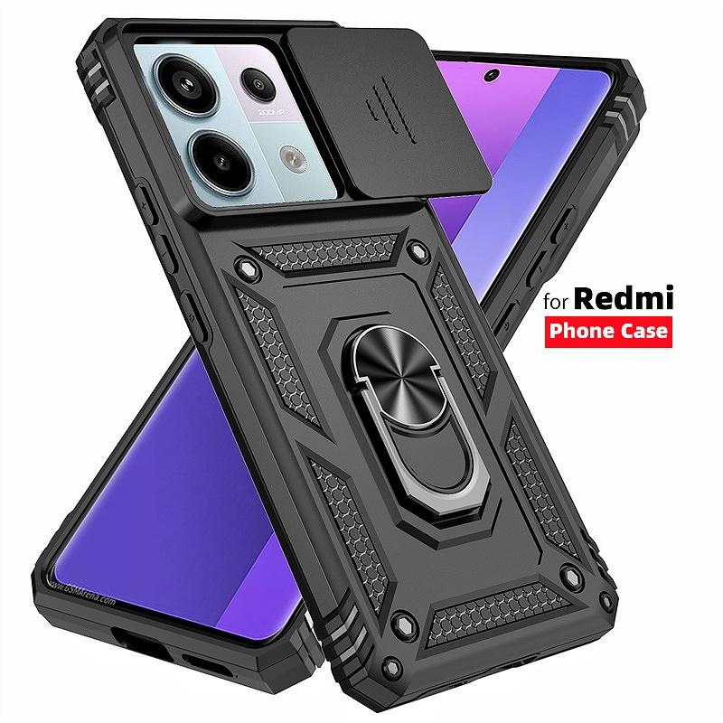 Shockproof Armor Funda For Redmi Note 13 Pro 5G 4G Note13 13C Xiaomi 13T 14T Pro Slide Lens Protector Magnetic Holder Ring Cover