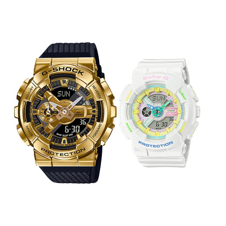 CASIO Unisex Pair Table Series Black Watch GM-110G-1A9+BA-110TM-7AER